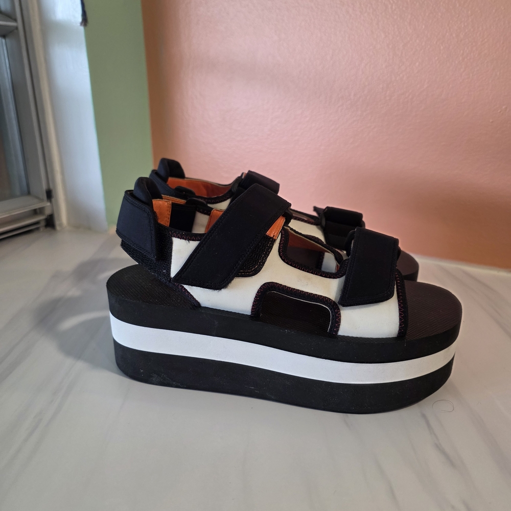 Marni 37 Black and White Touch-Strap Platform Sandals Luxury Vacation Chic - Picture 13 of 13